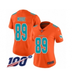 Women's Miami Dolphins #89 Nat Moore Limited Orange Inverted Legend 100th Season Football Jersey