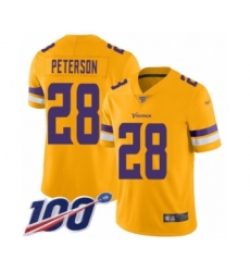 Youth Minnesota Vikings #28 Adrian Peterson Limited Gold Inverted Legend 100th Season Football Jersey