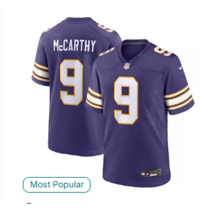 Men's Minnesota Vikings #9 J.J. McCarthy Nike Purple 2nd Alternate Player Game Jersey