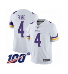 Men's Minnesota Vikings #4 Brett Favre White Vapor Untouchable Limited Player 100th Season Football Jersey