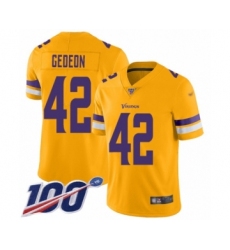 Men's Minnesota Vikings #42 Ben Gedeon Limited Gold Inverted Legend 100th Season Football Jersey