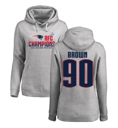 Women's Nike New England Patriots #90 Malcom Brown Heather Gray 2017 AFC Champions Pullover Hoodie