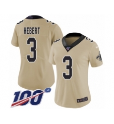 Women's New Orleans Saints #3 Bobby Hebert Limited Gold Inverted Legend 100th Season Football Jersey