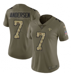 Women's Nike New Orleans Saints #7 Morten Andersen Limited Olive/Camo 2017 Salute to Service NFL Jersey