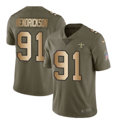 Youth Nike New Orleans Saints #91 Trey Hendrickson Limited Olive/Gold 2017 Salute to Service NFL Jersey