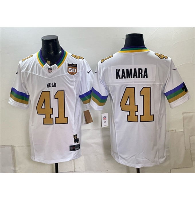 Men's New Orleans Saints #41 Alvin Kamara White F.U.S.E. 60th Anniversary Vapor Limited Football Stitched Jersey