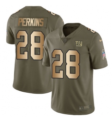 Men's Nike New York Giants #28 Paul Perkins Limited Olive/Gold 2017 Salute to Service NFL Jersey