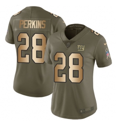 Women's Nike New York Giants #28 Paul Perkins Limited Olive/Gold 2017 Salute to Service NFL Jersey