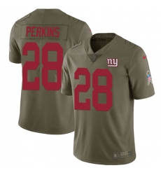 Youth Nike New York Giants #28 Paul Perkins Limited Olive 2017 Salute to Service NFL Jersey
