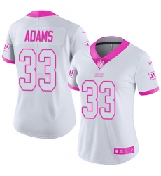 Women's Nike New York Giants #33 Andrew Adams Limited White/Pink Rush Fashion NFL Jersey
