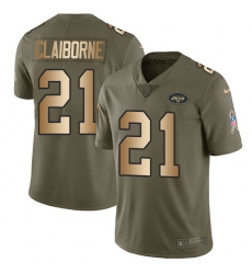Youth Nike New York Jets #21 Morris Claiborne Limited Olive/Gold 2017 Salute to Service NFL Jersey