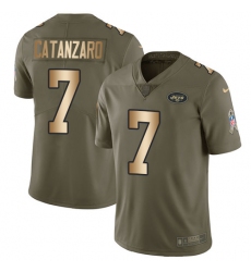 Men's Nike New York Jets #7 Chandler Catanzaro Limited Olive/Gold 2017 Salute to Service NFL Jersey