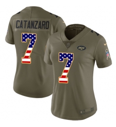 Women's Nike New York Jets #7 Chandler Catanzaro Limited Olive/USA Flag 2017 Salute to Service NFL Jersey