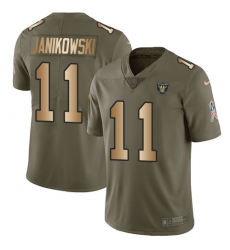 Men's Nike Oakland Raiders #11 Sebastian Janikowski Limited Olive/Gold 2017 Salute to Service NFL Jersey
