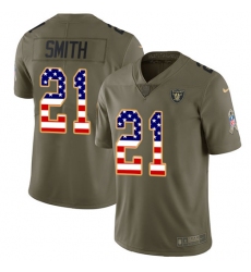 Youth Nike Oakland Raiders #21 Sean Smith Limited Olive/USA Flag 2017 Salute to Service NFL Jersey