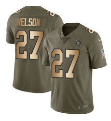 Men's Nike Oakland Raiders #27 Reggie Nelson Limited Olive/Gold 2017 Salute to Service NFL Jersey