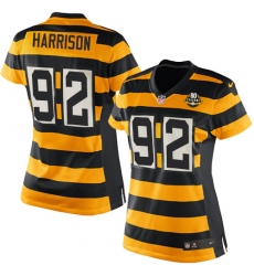 Women's Nike Pittsburgh Steelers #92 James Harrison Elite Yellow/Black Alternate 80TH Anniversary Throwback NFL Jersey