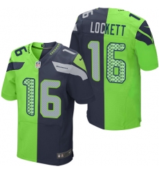 Men's Nike Seattle Seahawks #16 Tyler Lockett Elite Navy/Green Split Fashion NFL Jersey