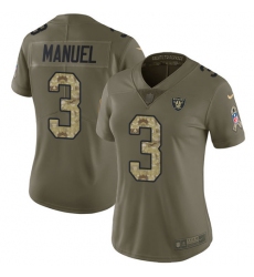 Women's Nike Oakland Raiders #3 E. J. Manuel Limited Olive/Camo 2017 Salute to Service NFL Jersey