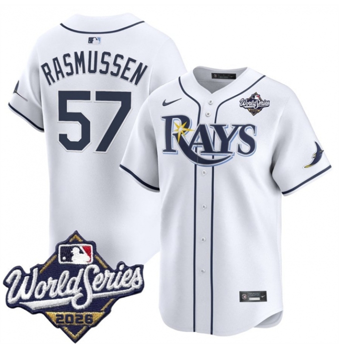 Men's Tampa Bay Rays #57 Drew Rasmussen White 2026 World Series Home Limited Stitched Baseball Jersey