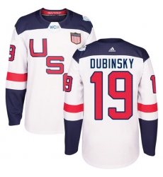 Men's Adidas Team USA #19 Brandon Dubinsky Authentic White Home 2016 World Cup Ice Hockey Jersey