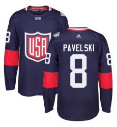 Youth Adidas Team USA #8 Joe Pavelski Authentic Navy Blue Away 2016 World Cup Ice Hockey Jersey