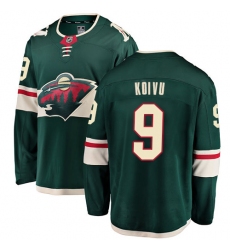 Men's Minnesota Wild #9 Mikko Koivu Authentic Green Home Fanatics Branded Breakaway NHL Jersey