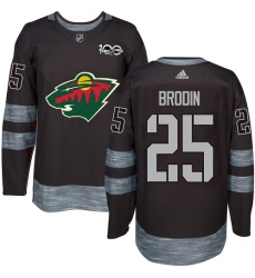 Men's Adidas Minnesota Wild #25 Jonas Brodin Authentic Black 1917-2017 100th Anniversary NHL Jersey