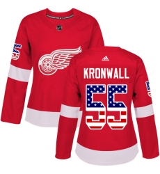 Women's Adidas Detroit Red Wings #55 Niklas Kronwall Authentic Red USA Flag Fashion NHL Jersey