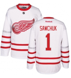 Men's Reebok Detroit Red Wings #1 Terry Sawchuk Authentic White 2017 Centennial Classic NHL Jersey