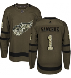 Youth Adidas Detroit Red Wings #1 Terry Sawchuk Authentic Green Salute to Service NHL Jersey