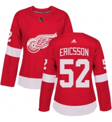 Women's Adidas Detroit Red Wings #52 Jonathan Ericsson Authentic Red Home NHL Jersey