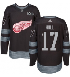 Men's Adidas Detroit Red Wings #17 Brett Hull Authentic Black 1917-2017 100th Anniversary NHL Jersey