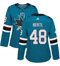 Women's Adidas San Jose Sharks #48 Tomas Hertl Premier Teal Green Home NHL Jersey