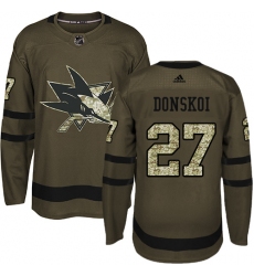 Men's Adidas San Jose Sharks #27 Joonas Donskoi Premier Green Salute to Service NHL Jersey