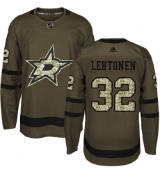 Youth Adidas Dallas Stars #32 Kari Lehtonen Authentic Green Salute to Service NHL Jersey