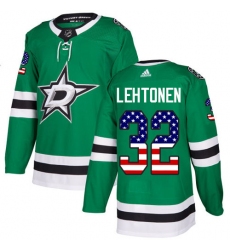 Youth Adidas Dallas Stars #32 Kari Lehtonen Authentic Green USA Flag Fashion NHL Jersey