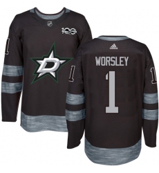 Men's Adidas Dallas Stars #1 Gump Worsley Authentic Black 1917-2017 100th Anniversary NHL Jersey