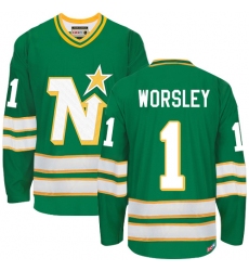 Men's CCM Dallas Stars #1 Gump Worsley Authentic Green Throwback NHL Jersey