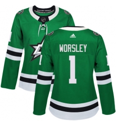 Women's Adidas Dallas Stars #1 Gump Worsley Authentic Green Home NHL Jersey