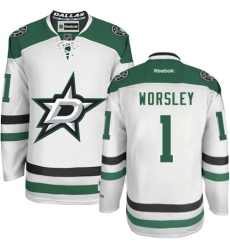 Youth Reebok Dallas Stars #1 Gump Worsley Authentic White Away NHL Jersey
