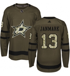 Youth Adidas Dallas Stars #13 Mattias Janmark Authentic Green Salute to Service NHL Jersey