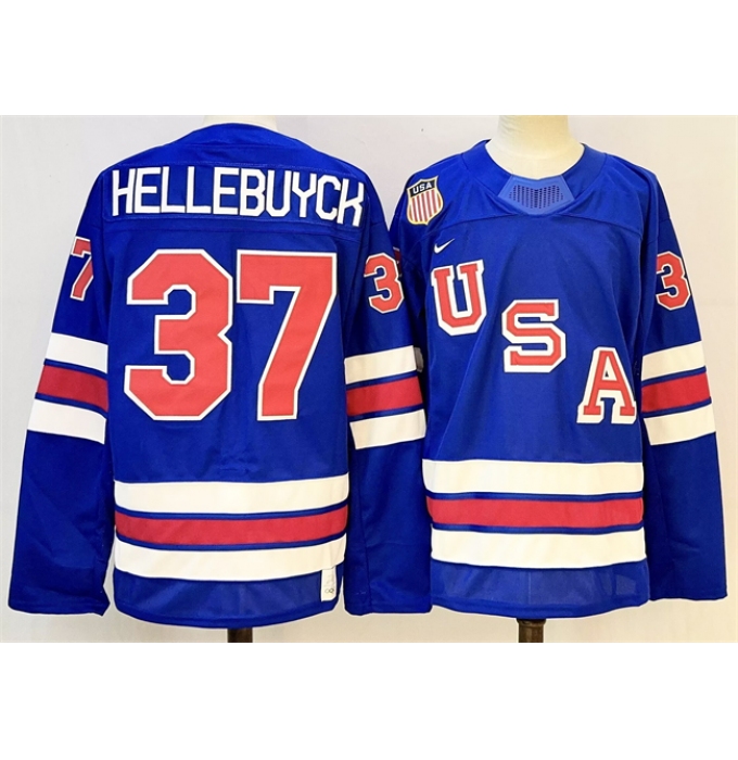 Men's USA #37 Connor Hellebuyck Royal 2025-2026 Stitched Jersey