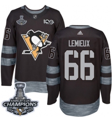 Men's Adidas Pittsburgh Penguins #66 Mario Lemieux Premier Black 1917-2017 100th Anniversary 2017 Stanley Cup Champions NHL Jersey