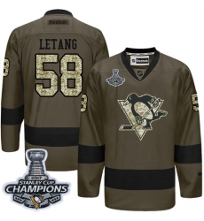 Men's Reebok Pittsburgh Penguins #58 Kris Letang Authentic Green Salute to Service 2017 Stanley Cup Champions NHL Jersey
