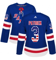 Women's Adidas New York Rangers #3 James Patrick Authentic Royal Blue USA Flag Fashion NHL Jersey