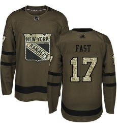 Youth Adidas New York Rangers #17 Jesper Fast Authentic Green Salute to Service NHL Jersey