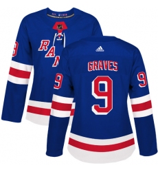 Women's Adidas New York Rangers #9 Adam Graves Premier Royal Blue Home NHL Jersey