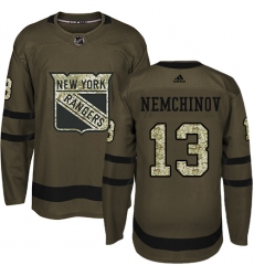 Youth Adidas New York Rangers #13 Sergei Nemchinov Premier Green Salute to Service NHL Jersey