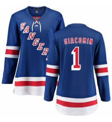 Women's New York Rangers #1 Eddie Giacomin Fanatics Branded Royal Blue Home Breakaway NHL Jersey